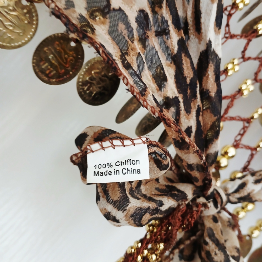 Leopard Print Scarf with Gold Coin Accents - Picture 11 of 11